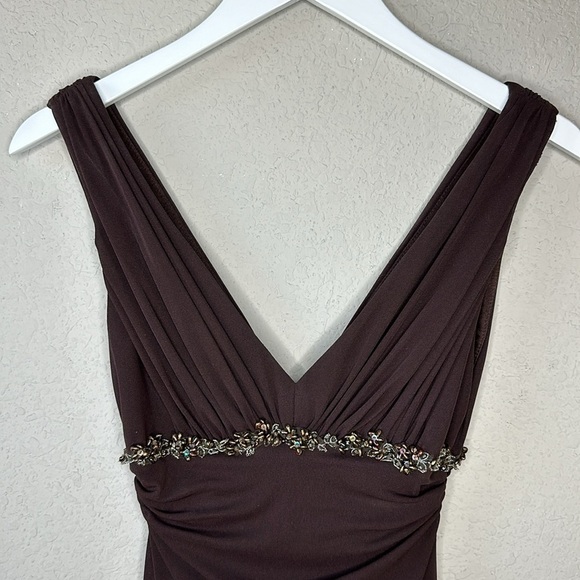 David Meister Brown Beaded Bodice Midi Dress Size 2 - Picture 2 of 15